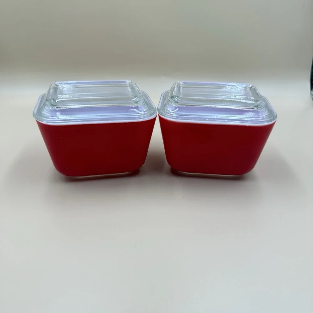 Vintage Pyrex 501 Red Refrigerator Dishes With Lid Ovenware USA Cottagecore